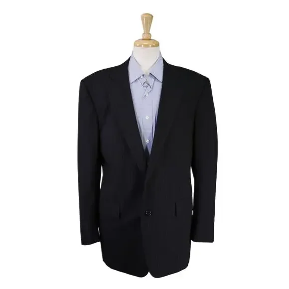 Brooks Brothers BrooksCool Black Sky Blue Pinstripe 2-Btn Suit Jacket Blazer 42L - Picture 1 of 8